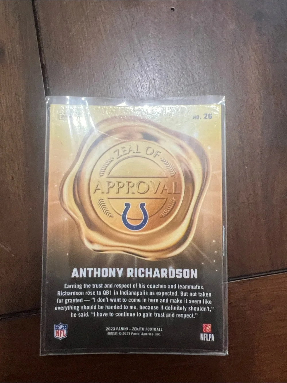 Anthony Richardson Colt - Zeal of approval - Rare football card. (PSA8)